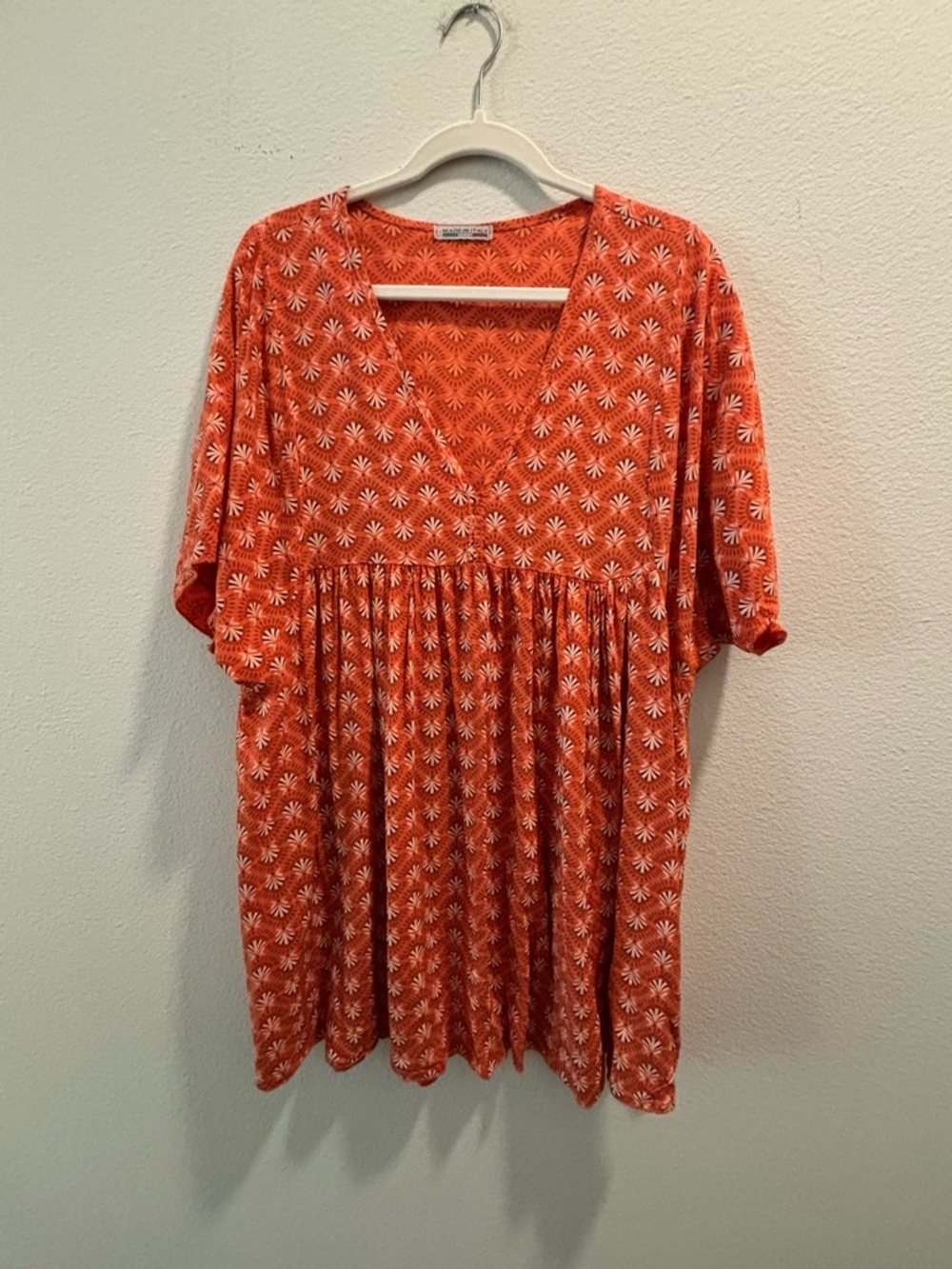 Stylish Orange Floral V-Neck Women’s Dress